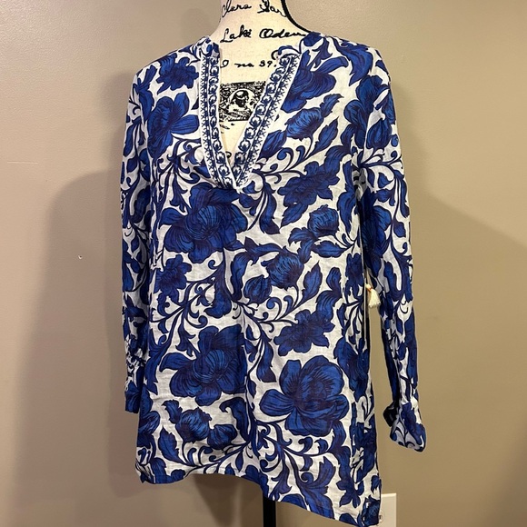 JOHNNY WAS Workshop Henley Voyager Floral Print Split V-Neck Long Sleeve Tunic - Picture 9 of 15